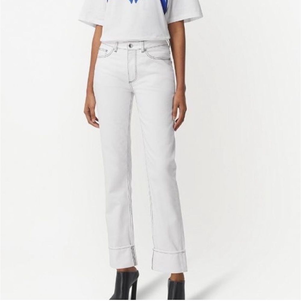 Burberry Straight Fit Topstitched Washed Jeans , Size: 25，White
